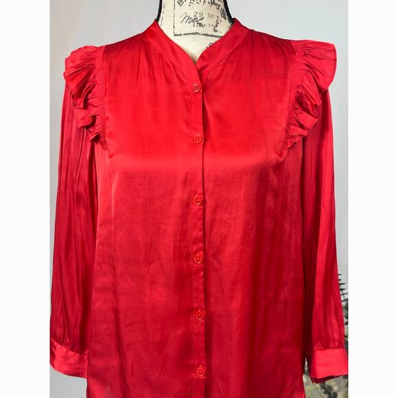 Zadig & Voltaire Tygg Satin Button Front Blouse Red  M - Picture 8 of 16